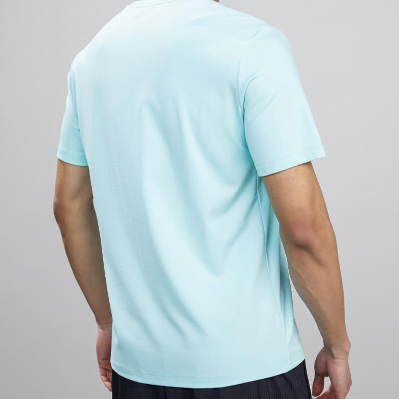 Anta SS22 Breathable Casual Striped Logo Knit T-Shirt Men Tops Ice-Blue Green 152227123-2