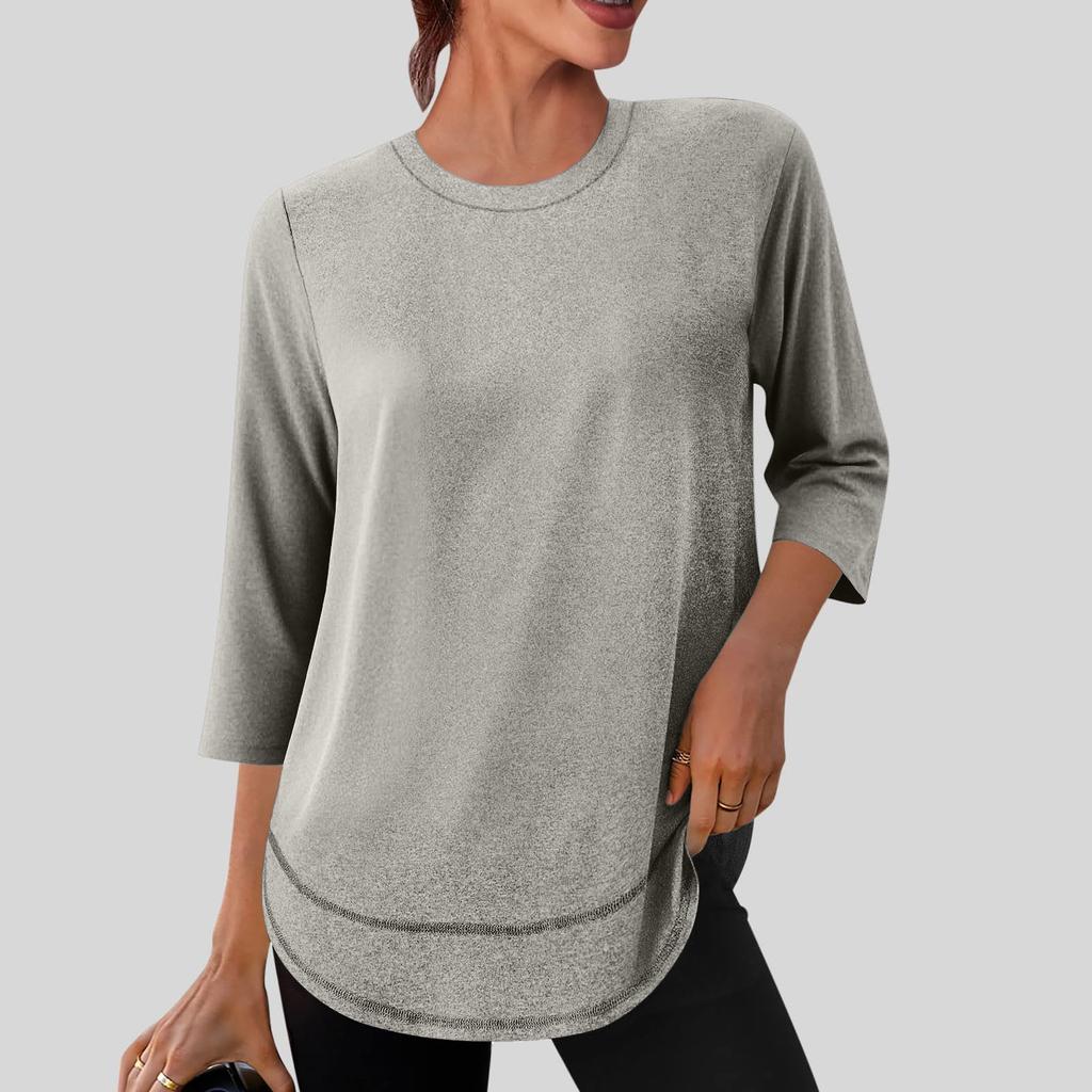 Women’s Basic Crew Neck 3/4 Sleeve Tunic Top Casual Loose Fit Pullover Blouse Soft Lightweight Fabric for Daily Wear