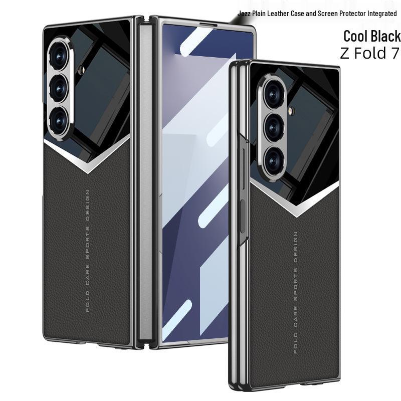 Samsung ZFold7 Electroplated Solid Color Leather Phone Case - Foldable Cover