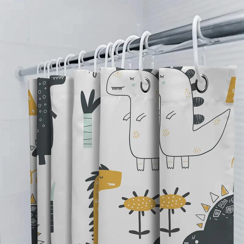 Brightly Colored Kids Bathroom Decor Shower Curtain With Dinosaur Print For Toddlers Bath