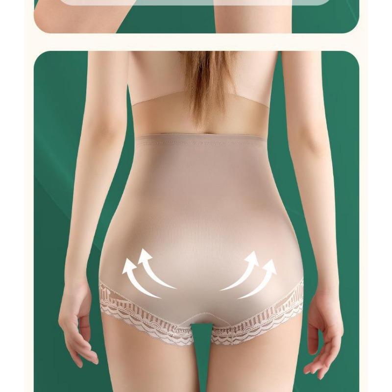 High Waist Lace Antibacterial Tummy Control Breathable Cotton Shapewear Briefs