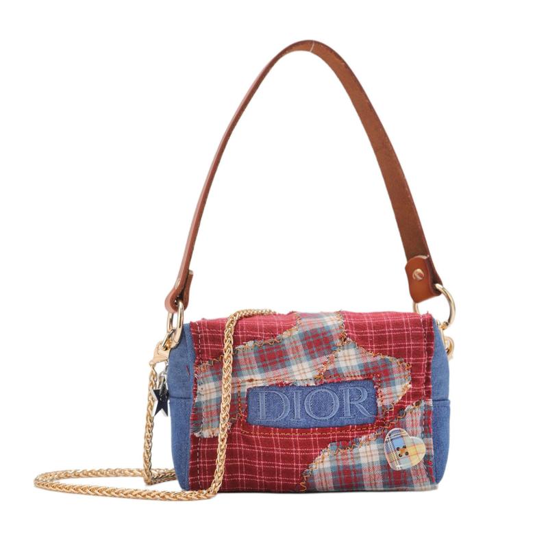 Dior Make-up-Tasche im DIY-Stil: Flammenmuster-Herzförmiges Denim-Patchwork, Handgenäht, Vintage und Vielseitig, Retro-Stil, Blaue Aufbewahrungstasche