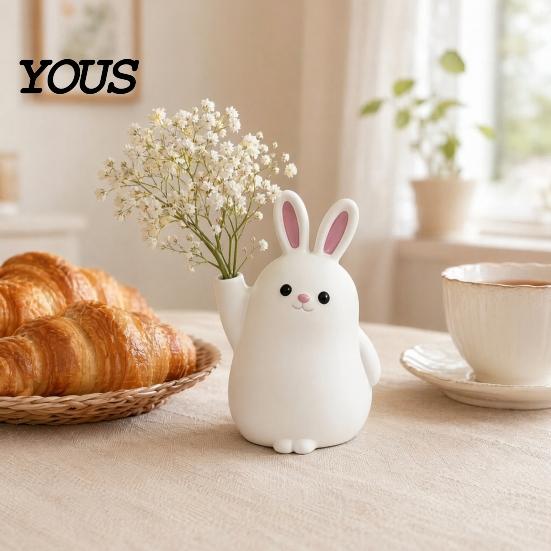Rabbit Shape Vase 3D Printed Ornament, White Bunny Flower Holder Matte Container, Animal Desktop Decoration for Home Office Ornament
