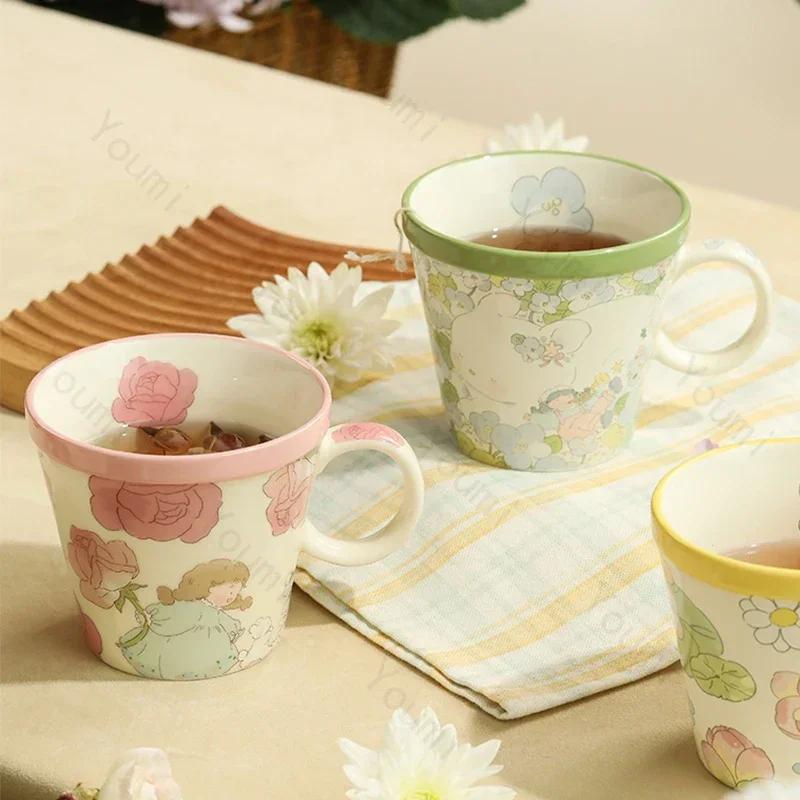Creative Exquisite Flowers Mugs Light Luxury Restaurants Afternoon Tea Ceramic Coffee Cups Casual Office Cute Water Cup Gifts
