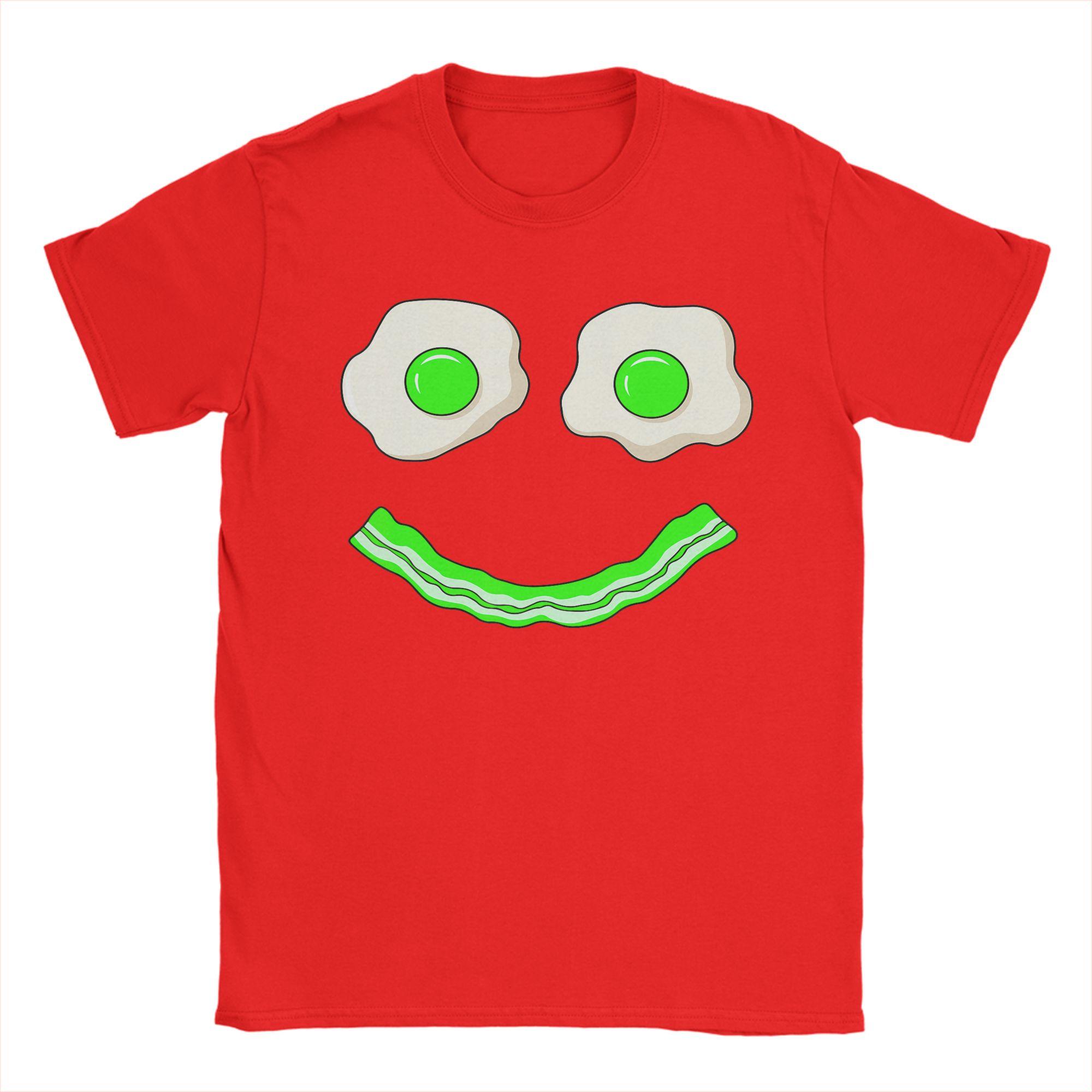 Green Smile Face Eggs and Bacon Ham Breakfast St Patricks T Shirt Summer 4XL 5XL 6XL Top Tees Short Sleeve Funny Tshirt S