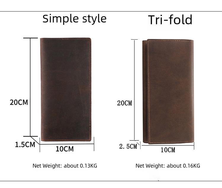 Men's Vintage Crazy Horse Leather Trifold Wallet - Genuine Leather, Multifunctional Business Clutch