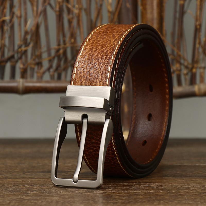 Belt Men's Retro Handmade Trendy Lychee Embossed First Layer Cowhide Leather Workwear Casual Pants Belt Men's