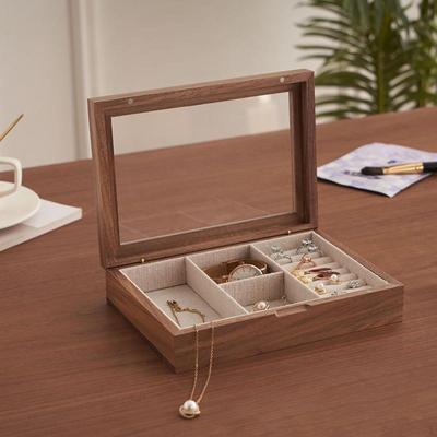 Jewelry Box Case Wood with Clear Lid Large Capacity Storage Organizer