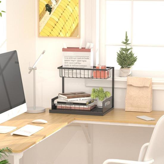 Köksförvaringsställ Flerfunktions tvåvånings högt staket under diskbänken Organizer Badrum Utdragbart skåp Kryddor Burkar Förvaringshylla