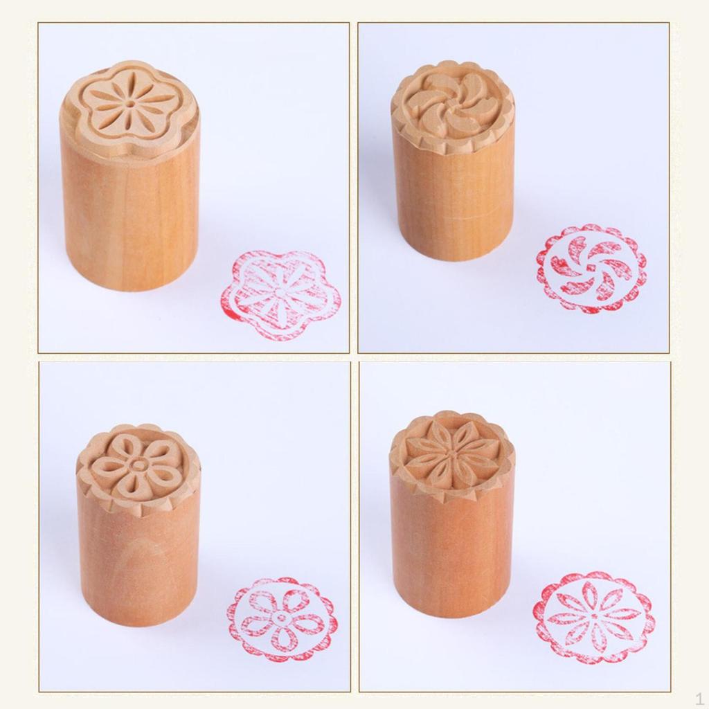 4 Stück Holz Keramikwerkzeuge Stempel Drucken DIY Rund 1,38" Durchmesser Regentropfen Stempelblock