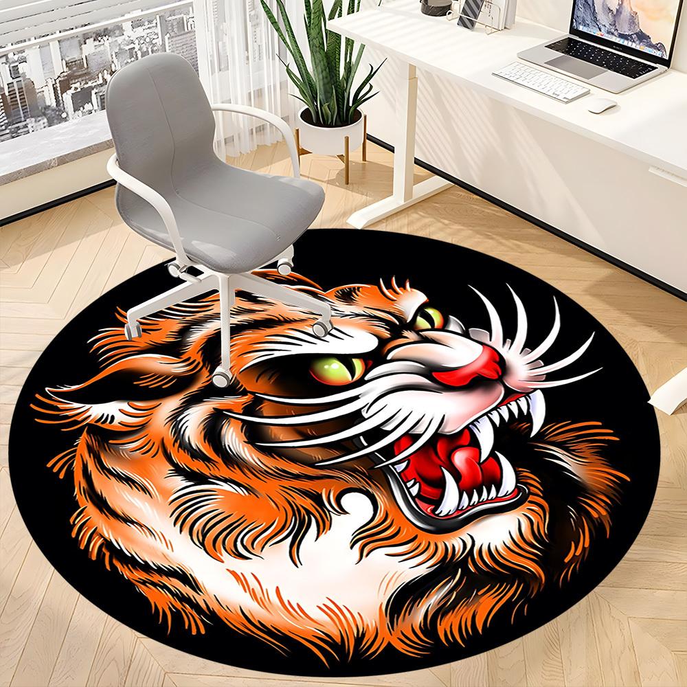 1pc Tiger Head Chair Carpet for Office, Round Non Slip Durable Large Size Office Carpet, Suitable for Office