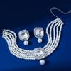 Pack Of 1 Set Elegant Multilayer Faux Pearls And Geometric Crystal Necklace and Earrings Set For Women Lady