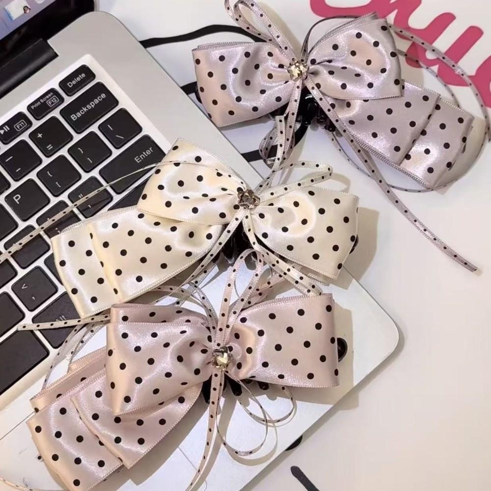 Sweet Polka Dot Bow Hair Clip Cloth Sweet Hair Accessories Elegant Ribbon Banana Clip  School