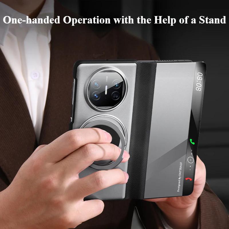 Oatsbasf for Huawei Mate X5/X3 Phone Case with 360° Rotate Stand Metal&Leather Magnetic Protective Full Cover Flip Phone Case