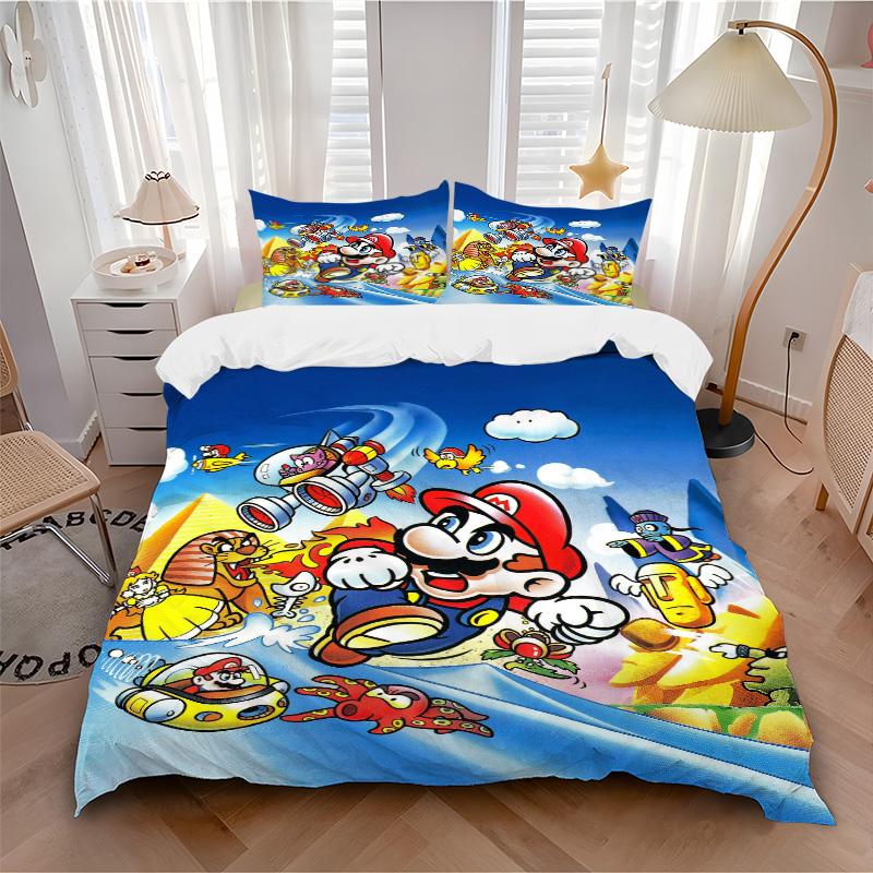 Mario'S Adventure Space Print 3Pcs Bedding Setduvet Cover With 2 Bedropillowcase Home Birthday Gift