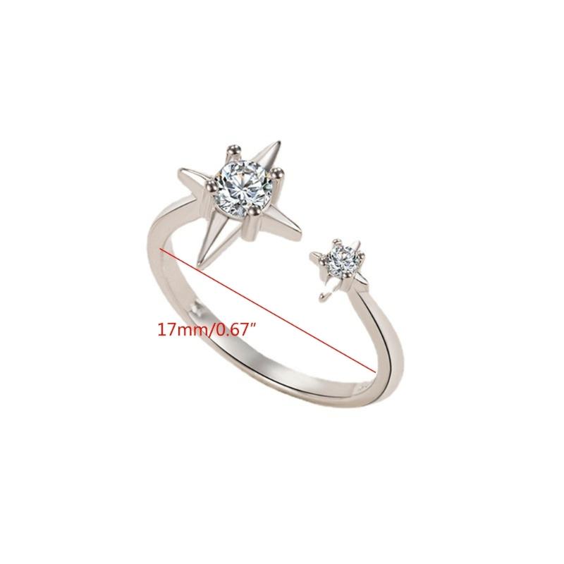 Sweet Cool Temperament Four-star Light Zircon Open Ring Cold Wind Simple Niche Design Rhinestones Ring for Women Girls