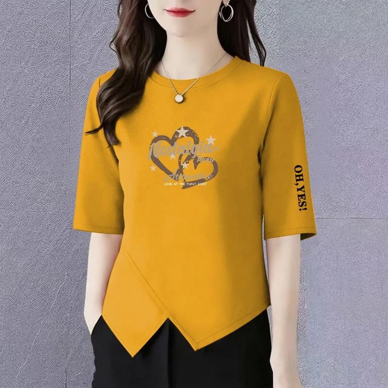 Large Size Casual Three-quarter Sleeve T-shirt Women's New Summer Loose Fashion Irregular Splicing Versatile Top