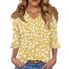 Women's Casual 3/4 Sleeve Tops V-Neck Sleeve T-Shirt Floral Print Tops