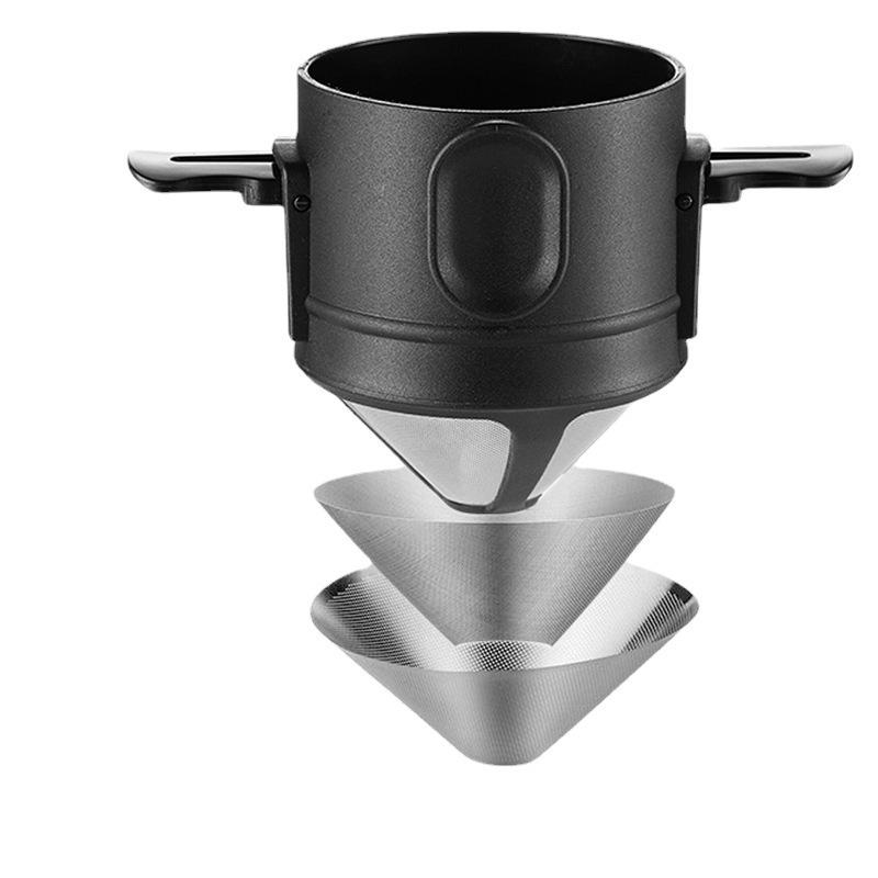 Coffee Filter Angel 304L Stainless Steel Double Layer Coffee Funnel Retractable Drip-Free Filter Paper Filter Cup 3pcs