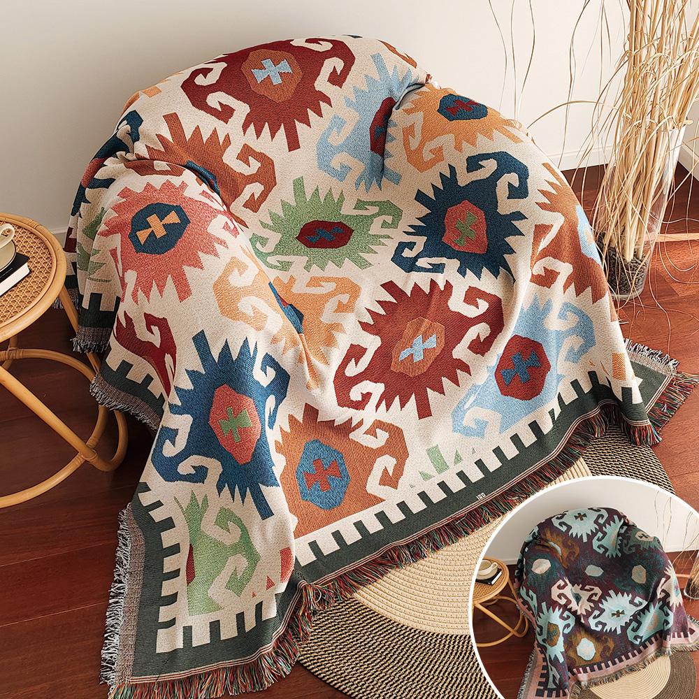 Sofa Blanket,  Boho Throw Blanket with Fringe, Southwestern Geometric Tapestry Vintage Woven Throw Blankets, Double-Side