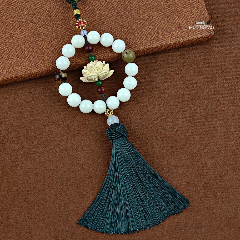 25 Boxwood Small Buddha Car Pendant - High-End White Jade Bodhi Rearview Mirror Ornament for Car Interiors