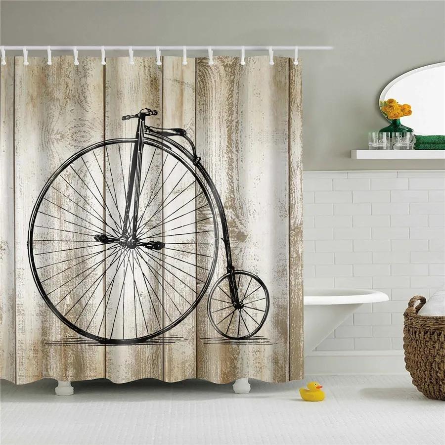

Vintage Style Brick Door Bath Curtain Platform 3/4 Wall Shower Curtains Fabric Waterproof Polyester Bathroom Curtain with Hooks W90xH180cm