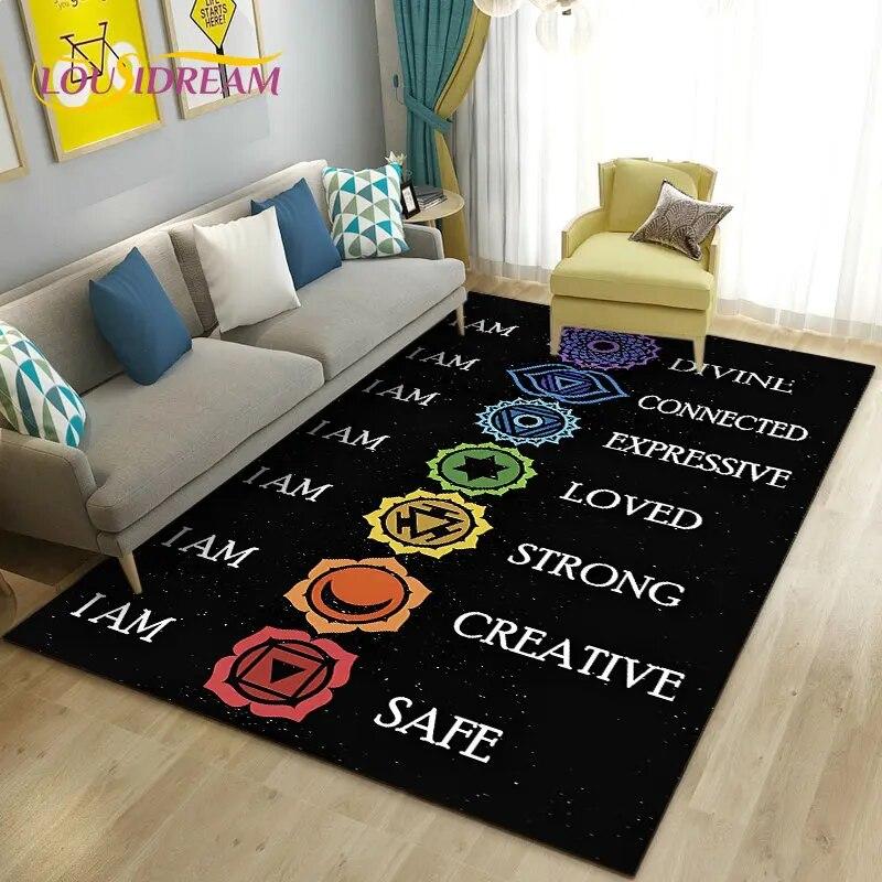 Rainbow 7 Chakra Mandala Bohemia Area Rug,Carpet Rug for Living Room Bedroom Sofa Doormat Decoration,Yoga Non-slip Floor Mat