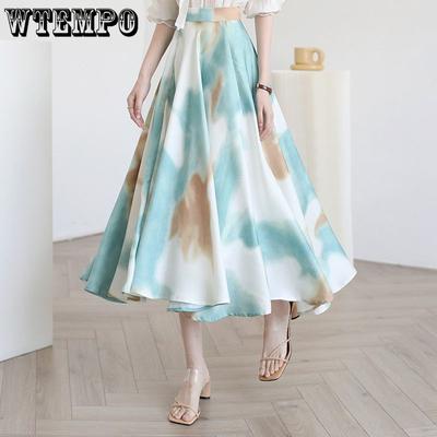 Damen Nischen Design Gefühl Ölmalerei Swoosh Wind Halber Rock 2023 Frühling Temperament Retro Hohe Taille Großer Saum Schirmrock