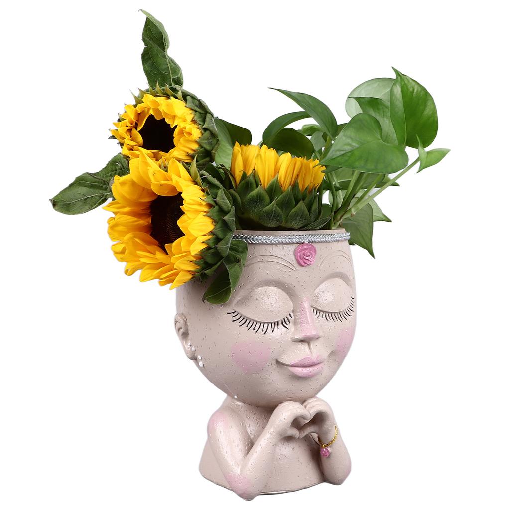 Face Planter Pot Resin Love Style Lady Head Succulent Planter Women Face Flower Pot with Drainage
