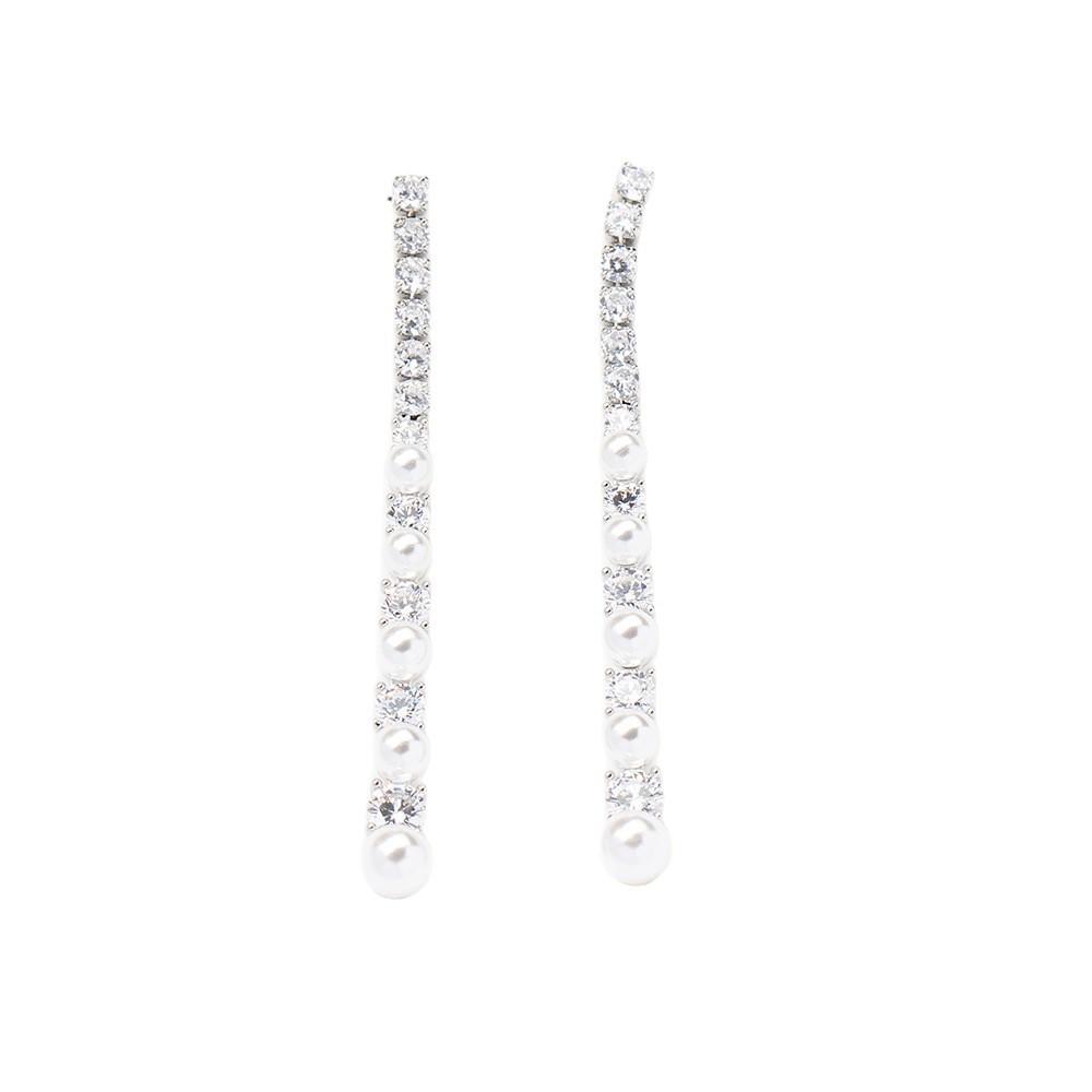 Star with the same exquisite diamond-encrusted long earrings, temperament versatile imitation pearl studs, 925 silver needle earrings, earrings for wo