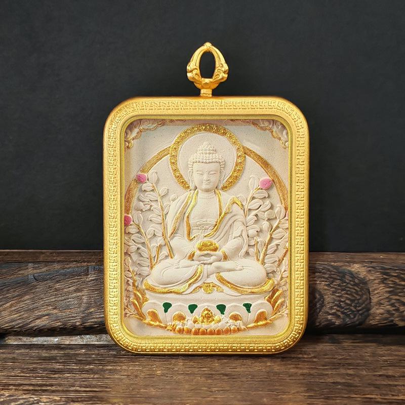Tibetisches Grünes Tara & Gelbes Jambhala Amulett: Titanstahl Medizin Buddha Anhänger