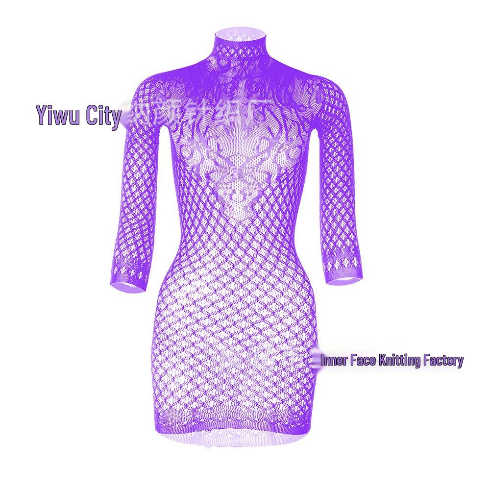 Sexy European & American Long Sleeve Bodycon Mini Dress with Cutout Backless Fishnet Design