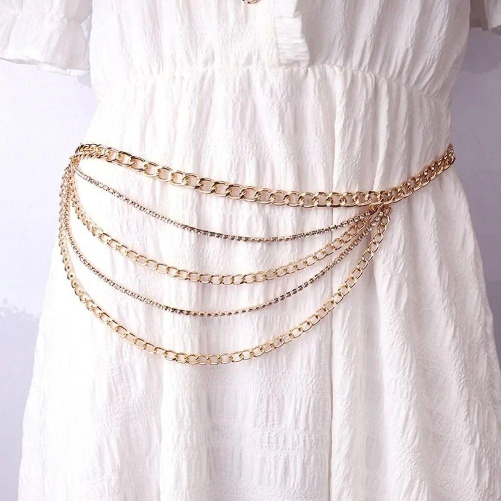 Rhinestone Inlaid Body Chain Multi Layer Design Rhinestone Belt Fashion Waist Chain Party Wear