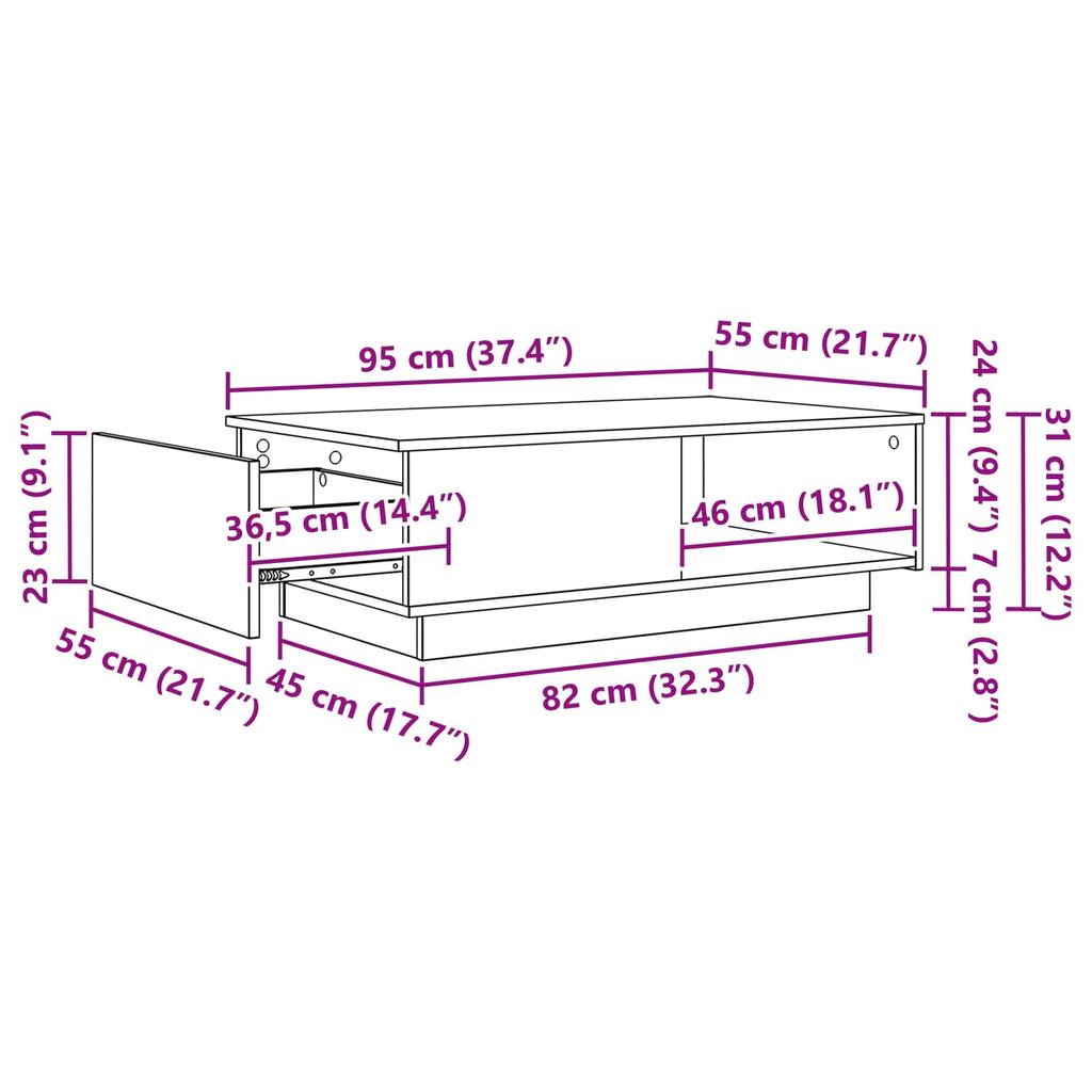 Coffee Table Grey Sonoma 95 x 55 x 31 cm Particleboard