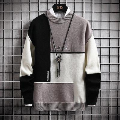 New Men's Semi-turtleneck Sweater Youth Korean Version Fashion Spliced Jumper
