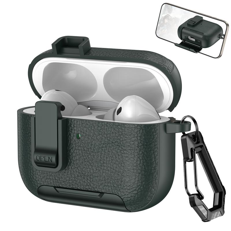 For AirPods 4 Case Leather Texture Matte Earphone Case with Phone Stand Bluetooth Headset Cover For AirPods Pro 3 2 1 Shockproof Earphone Charging Box