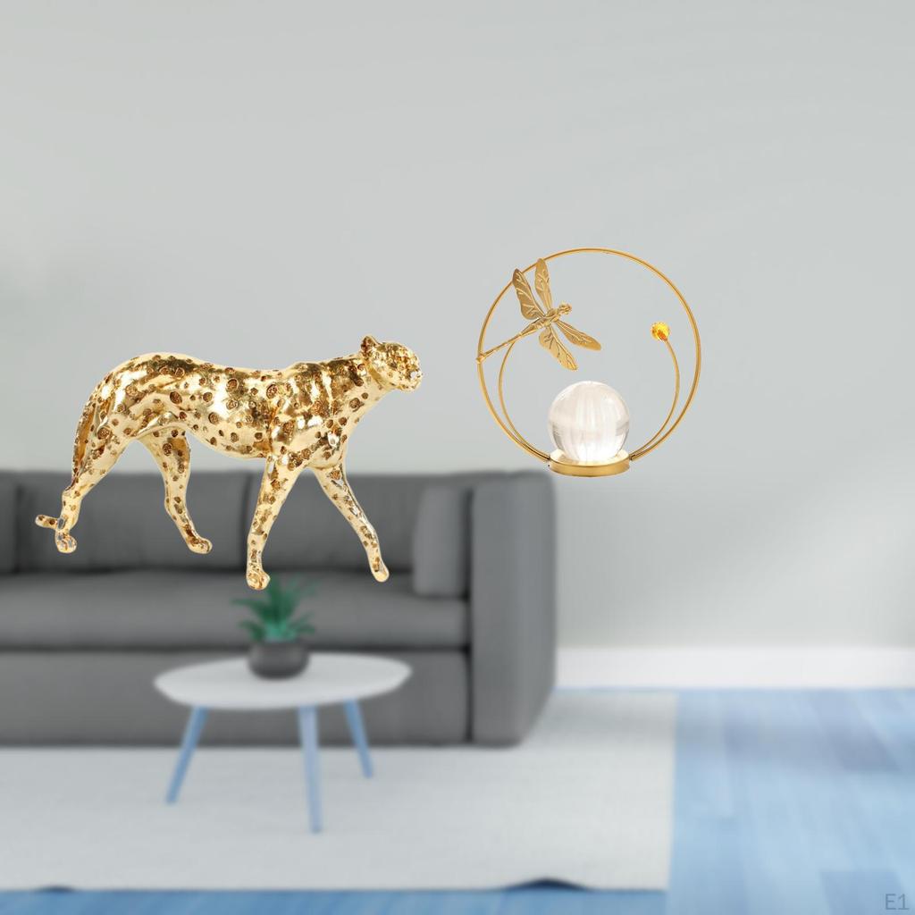 Golden Crystal Cheetah Sculpture Figurine Table Centerpiece Ornament for Office Home Decor Bedroom