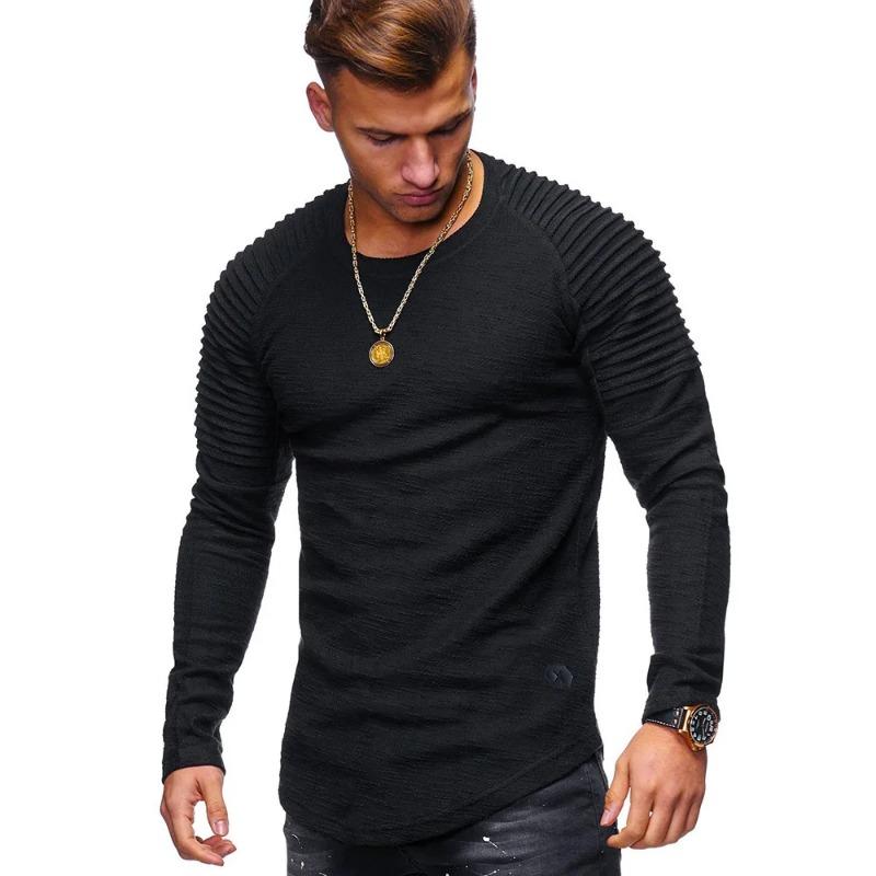 

Personality Style Casual Base Shirt T-shirt Men s Slim Round Neck Long Sleeve Arms Folded L чорний
