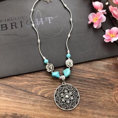 Handmade Tibetan Silver Turquoise Short Necklace, Retro Temperament Simple Personality Pendant Pendant Accessories