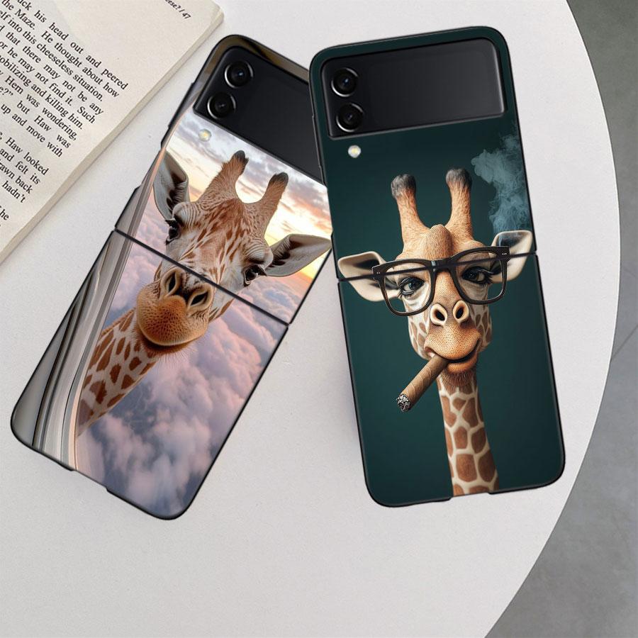 Žirafy Mají Dlouhé Krky Pouzdro Na Telefon Pro Samsung Z Flip 7 6 5G Galaxy Z Flip 5 4 3 Černé Pevné Kryt Buněčného Telefonu Luxusní PC Skořápka Coque