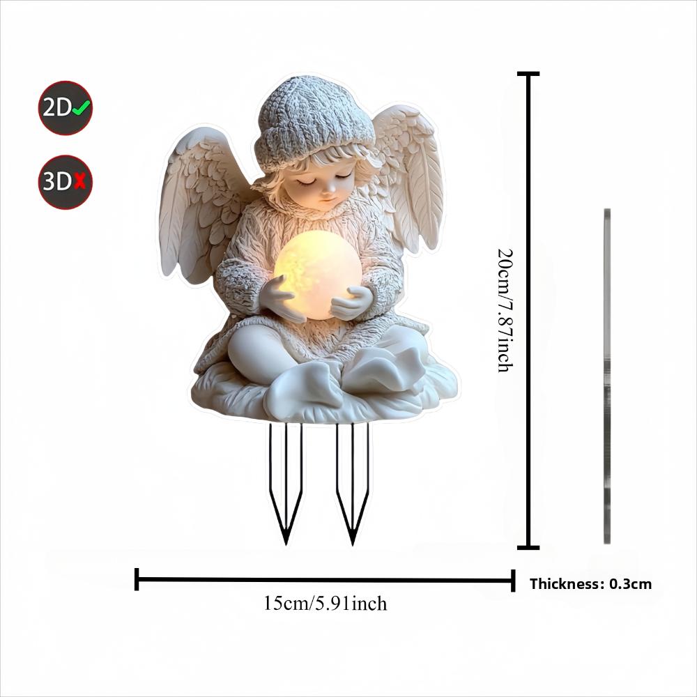 Engel, 2D flach, Acryl-Gartenstecker, geeignet für Rasen im Freien, Terrasse, Blumentopfdekoration, Geschenke, Partys, Weihnachten, Halloween