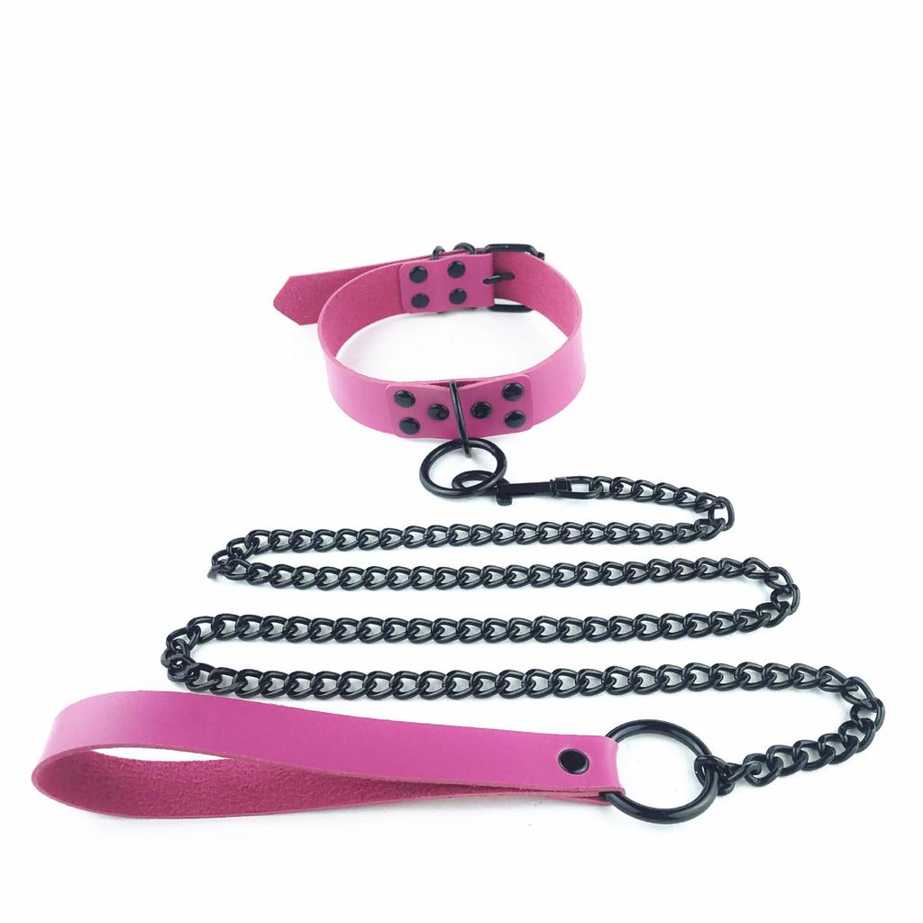 Gothic PU Leather Collar with Chain Leash - Cosplay & Nightclub Necklace