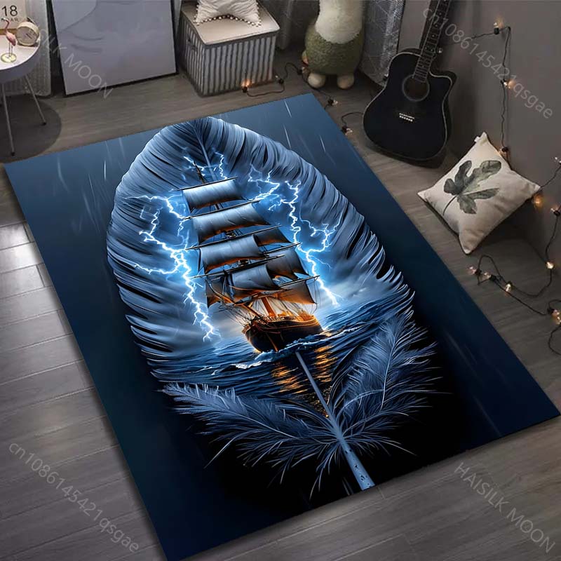 Sailboat in The Sea Print Carpet for Bedroom Living Room Bedside Sofa Floor Mat Modern Home Decor Play Area Rug Large Size