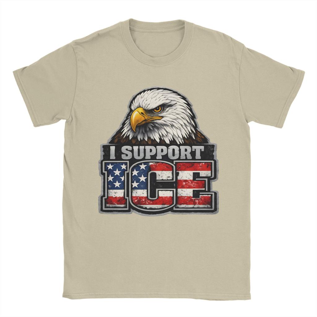 Unisex TShirts I Support ICE Patriotic American Flag Bald Eagle Novelty Pure Cotton Tees Short Sleeve  T Shirt O Neck Clothes Gift