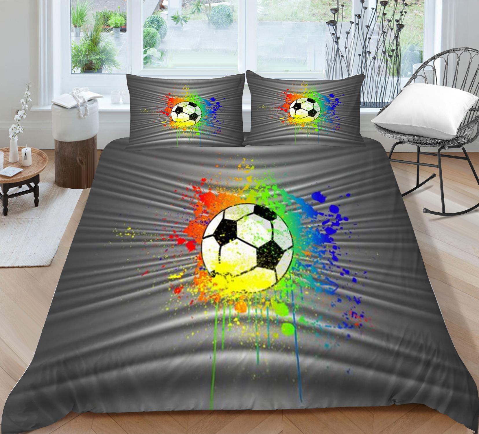 

Football Printing Kids Bedding Set 3D Breathable Bedclothes Bed Cover Home Decor Pillowcase Comforter Duvet Covers Single 135x200cm
