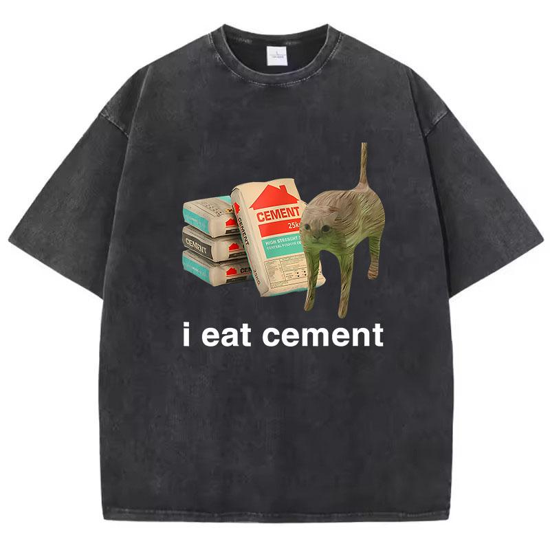Retro T-shirt Vintage Płukana Bawełna T-shirt Jem Cement Książka Kot Graficzny T-shirt Casual Streetwear Wiosna Lato