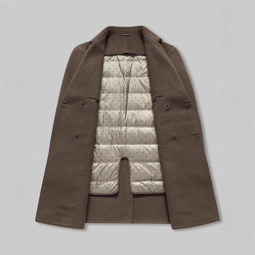 Men's Plus Size Mid-length Down Wool Blend Coat - 2025 Winter Warm Windbreaker with Loose Down Liner