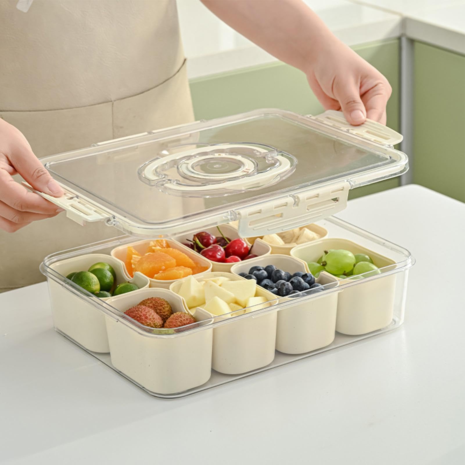 

Sealed Food Storage Container with Lid,8-Compartment Divided Fridge Organizer Box (BPA Free,US FDA) Type A
