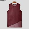 INCERUN Men O Neck Sleeveless See Through Irregular Mesh Sheer Long Tank Tops
