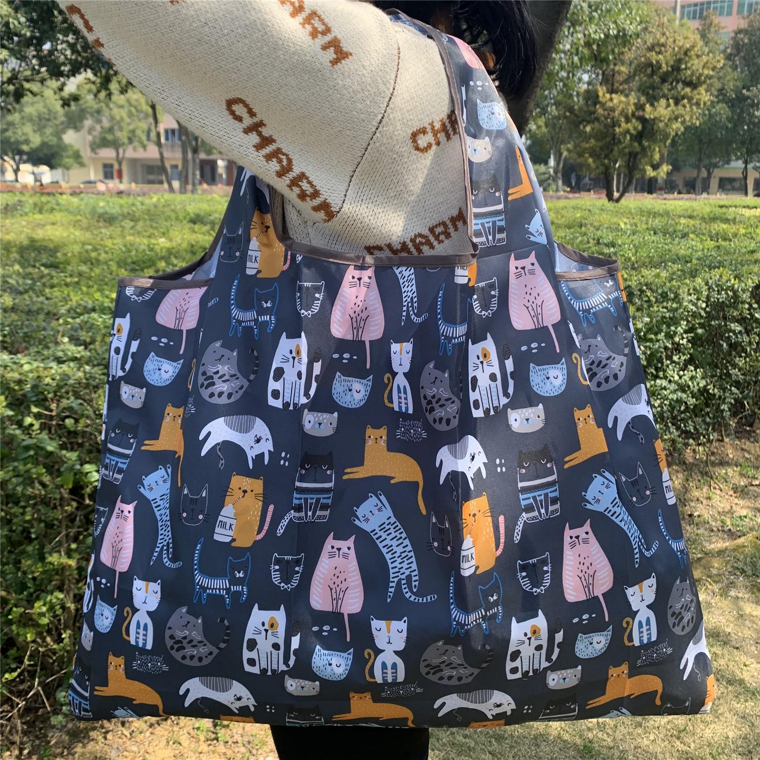 

Складная большая сумка для покупок, моющаяся, многоразовая, удобная в переноске, вместительная сумка, пчела, медведь, кошка, цветочный узор